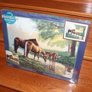 3/$88❤️vintage Dimensions Paintworks #91159 Horses By A Stream Paint-By-Number
